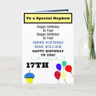 Nephew Birthday Balloons Cupcake NAME Any Age Card