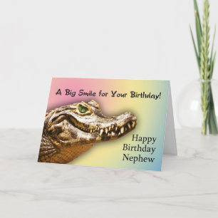 Nephew Birthday card with a smiling alligator