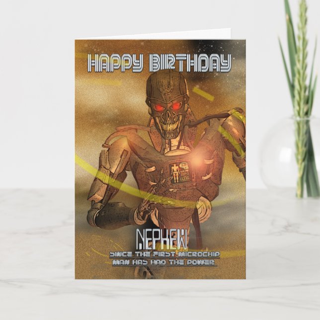 Nephew Birthday Card With Cyborg - Modern Robot (Front)