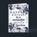Nephew Birthday Navy Balloon Card<br><div class="desc">A gorgeous navy and silver balloon happy birthday card. This fabulous design is the perfect way to wish your nephew a happy birthday. Personalise with our own custom name and message. Blue coloured typography.</div>