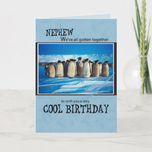 Nephew Birthday Penguins, From Us, Group Card