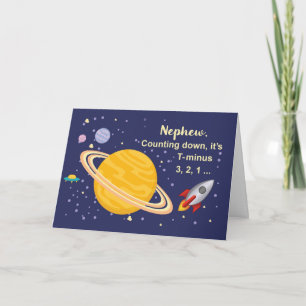 Nephew Birthday Planets in Outer Space with Rocket Card