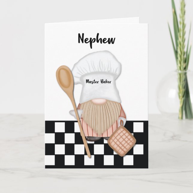 Nephew Birthday Whimsical Gnome Baker Baking Card (Front)