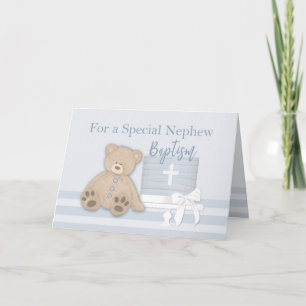 Nephew Blue Baptism Cake Teddy Bear Card