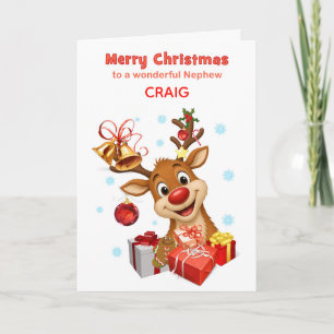 Nephew Christmas Reindeer Add A Name Holiday Card