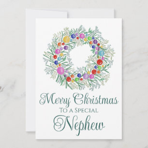 Nephew Colourful Christmas Wreath Holiday Card