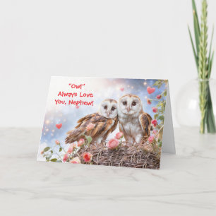 Nephew Cute Owls Happy Valentines Day Card