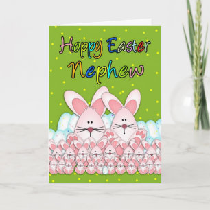 Nephew Easter Card With Easter Bunnies And Eggs