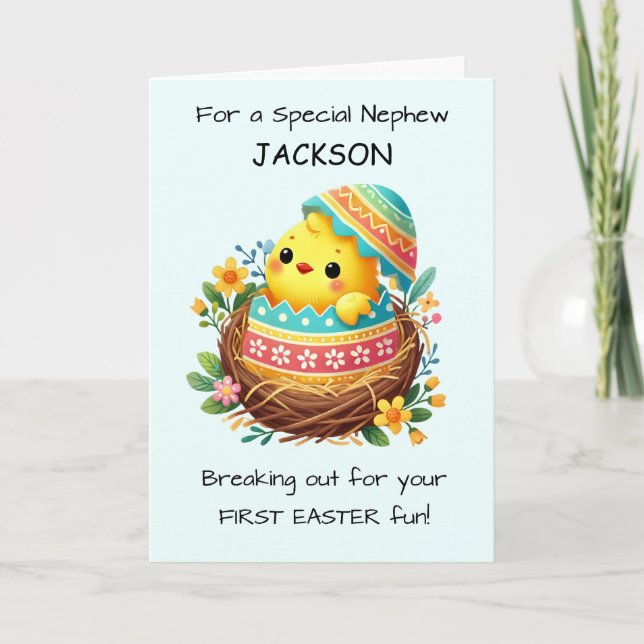 Nephew First Easter Personalise Easter Chick Card (Front)