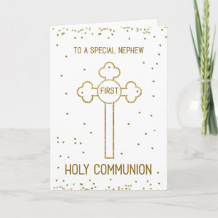Nephew First Holy Communion Gold Look Cross Card
