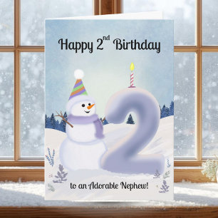 Nephew Happy 2nd Birthday Snowman Building Card
