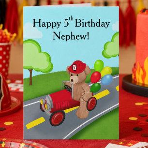 Nephew Happy 5th Birthday Bear Firetruck Card