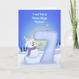 Nephew Happy 7th Birthday Snowman  Card
