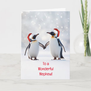 Nephew Happy Holidays Cute Two Penguins in Snow Card