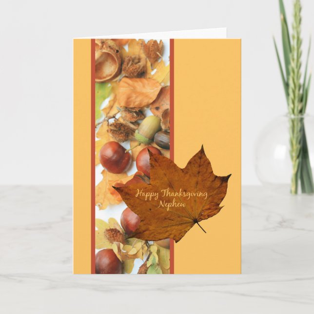 Nephew happy thanksgiving  maple leaf ard holiday card (Front)