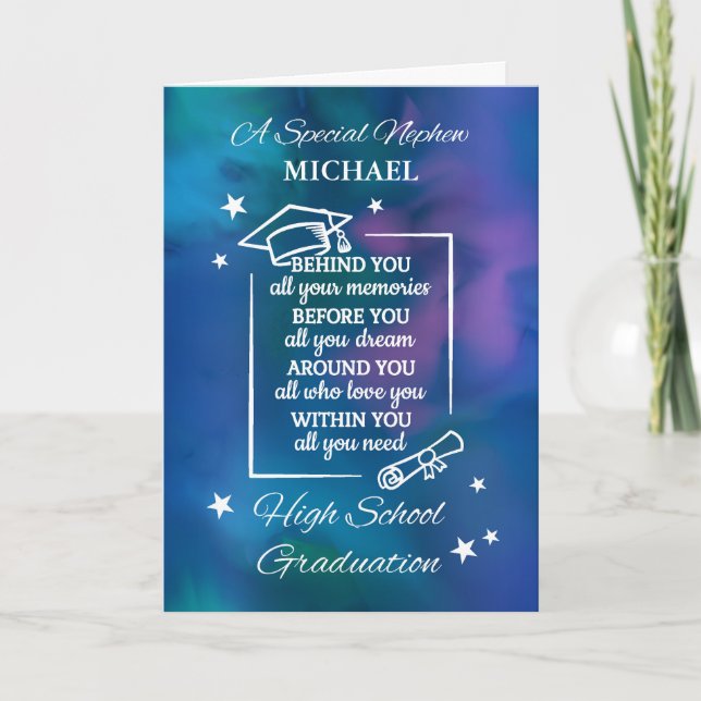 Nephew High School Graduation Quote Watercolor Card (Front)
