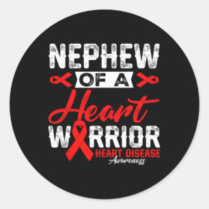 Nephew Of A Heart Warrior Heart Disease Red Ribbon Classic Round Sticker