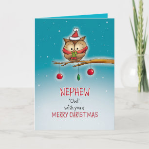 Nephew, owl wish you a Merry Christmas Holiday Card