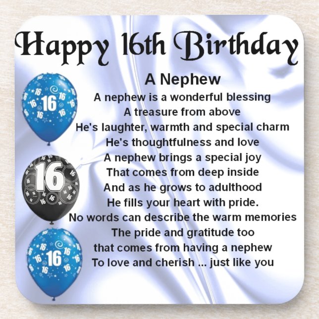 Nephew Poem  -  16th Birthday Coaster (Front)