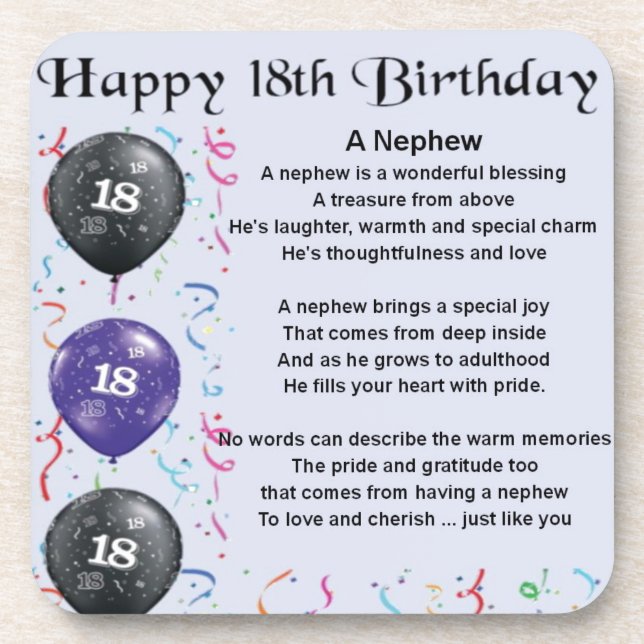 Nephew Poem  -  18th Birthday Coaster (Front)