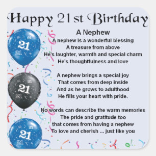 Nephew Poem  -  21st Birthday Square Sticker