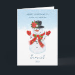 Nephew  Snowman Christmas Holiday Card<br><div class="desc">Joyful Snowman wish you  a Merry Christmas</div>