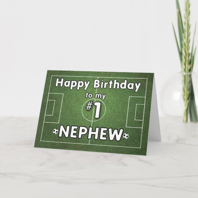 Nephew Soccer Birthday with Grass Field and Balls, Card (Front)