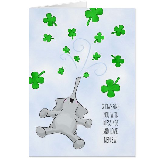 Nephew, St. Patrick's Day Elephant & Shamrocks Card