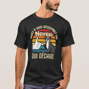 Nephew Tearing Check Cat Vintage Thumb Glasses T-Shirt