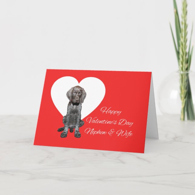 Nephew & Wife Glossy Grizzly Valentine Puppy Love Holiday Card (Front)