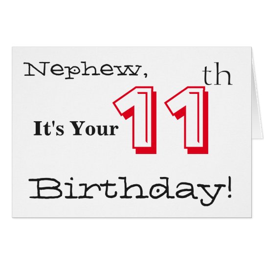 Nephew's 11th birthday greeting in red and black. card