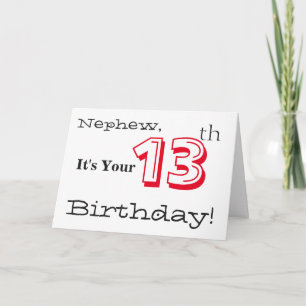Nephew's 13th birthday greeting in red and black. card