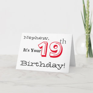 Nephew's 19th birthday greeting in red and black. card