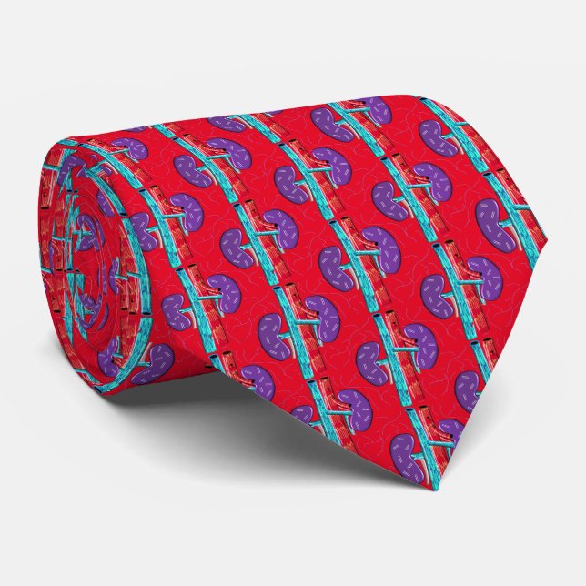 Nephrologist Artsy lll Kidney Design Red #5 Tie (Rolled)