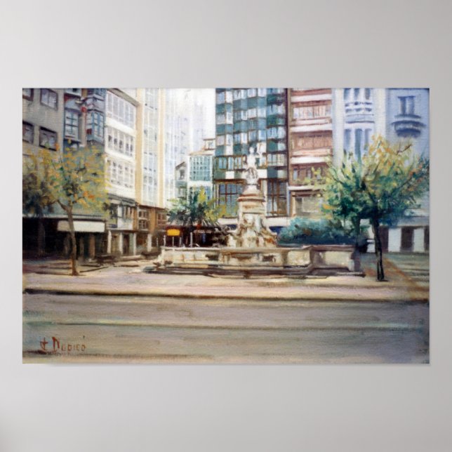 Neptune fountain (A Coruña) Poster (Front)