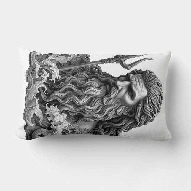 Neptune God - Black Marble Art Lumbar Cushion (Front)