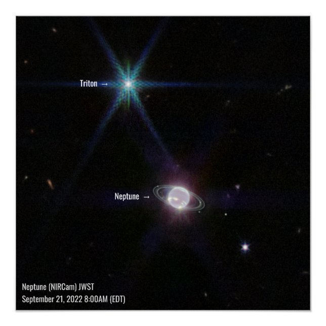 Neptune NIRCam James Webb Space Telescope Photo Poster (Front)