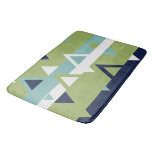Neptune, Seashell, Green and Navy Stripes  Bath Mat