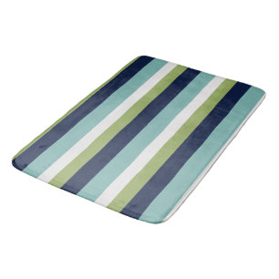 Neptune, Seashell, Green and Navy Stripes Bath Mat