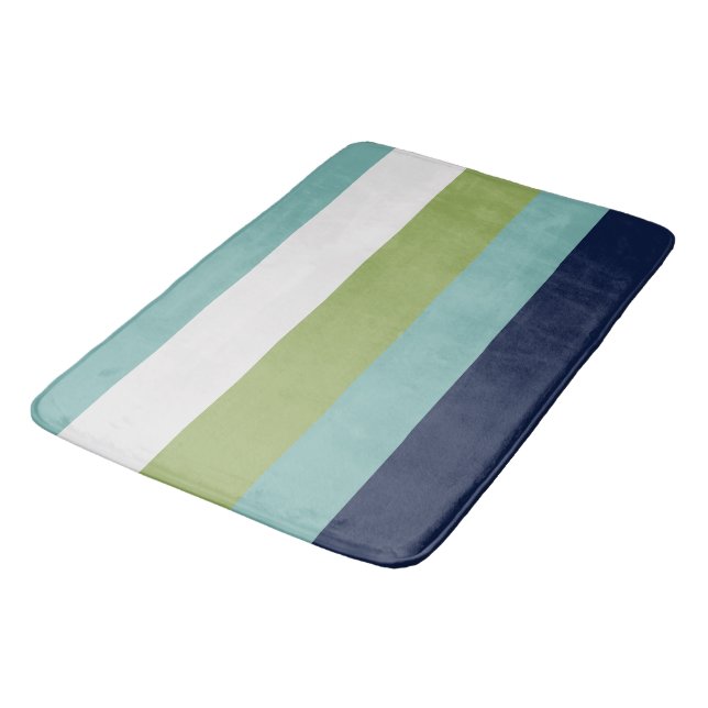 Neptune, Seashell, Green and Navy Stripes   Bath Mat (Angled)