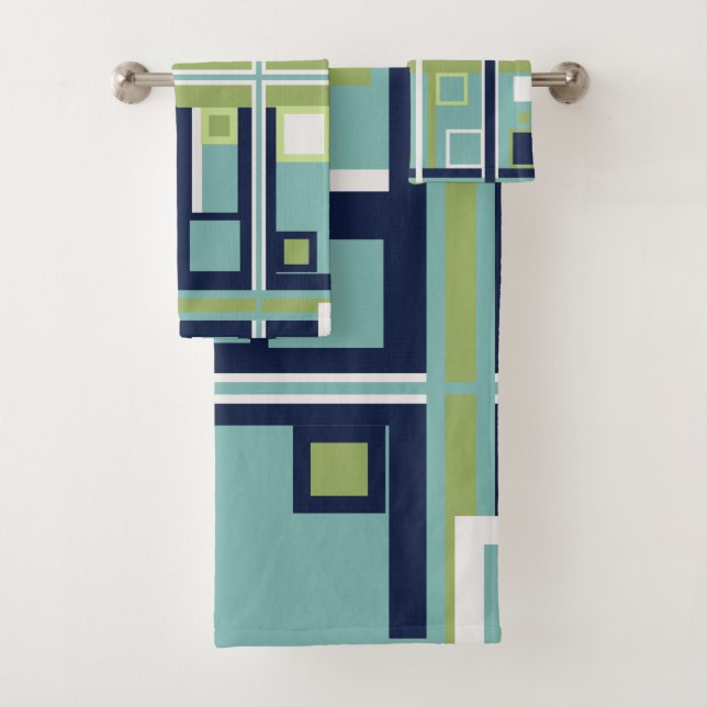 Neptune, Seashell, Green and Navy Stripes  Bath Towel Set (Insitu)