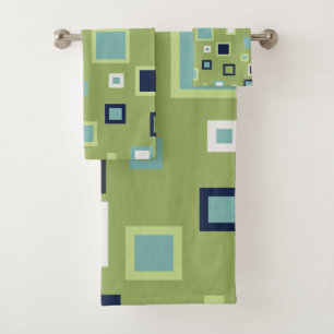 Neptune, Seashell, Green and Navy Stripes Bath Towel Set
