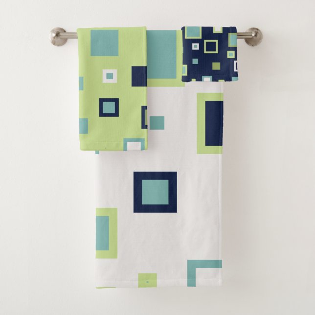 Neptune, Seashell, Green and Navy Stripes  Bath Towel Set (Insitu)