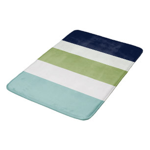Neptune, Seashell, Green and Navy Stripes T  Bath Mat