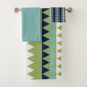Neptune, Seashell, Green and Navy triangles Bath Towel Set