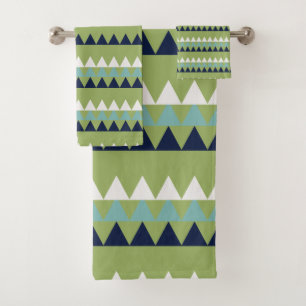 Neptune, Seashell, Green and Navy triangles Bath Towel Set