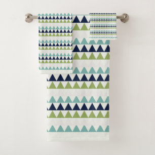 Neptune, Seashell, Green and Navy triangles   Bath Towel Set