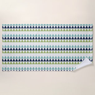 Neptune, Seashell, Green and Navy triangles Beach Towel