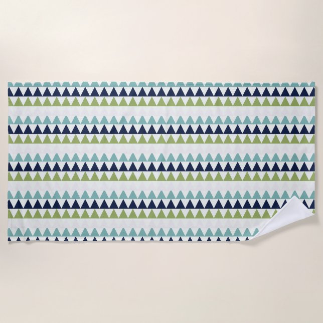 Neptune, Seashell, Green and Navy triangles   Beach Towel (Front)