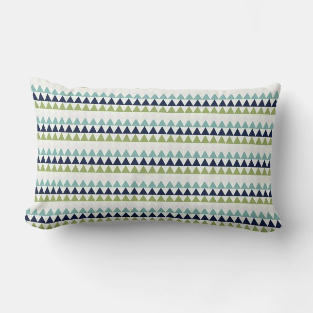Neptune, Seashell, Green and Navy triangles   Lumbar Cushion (Front)
